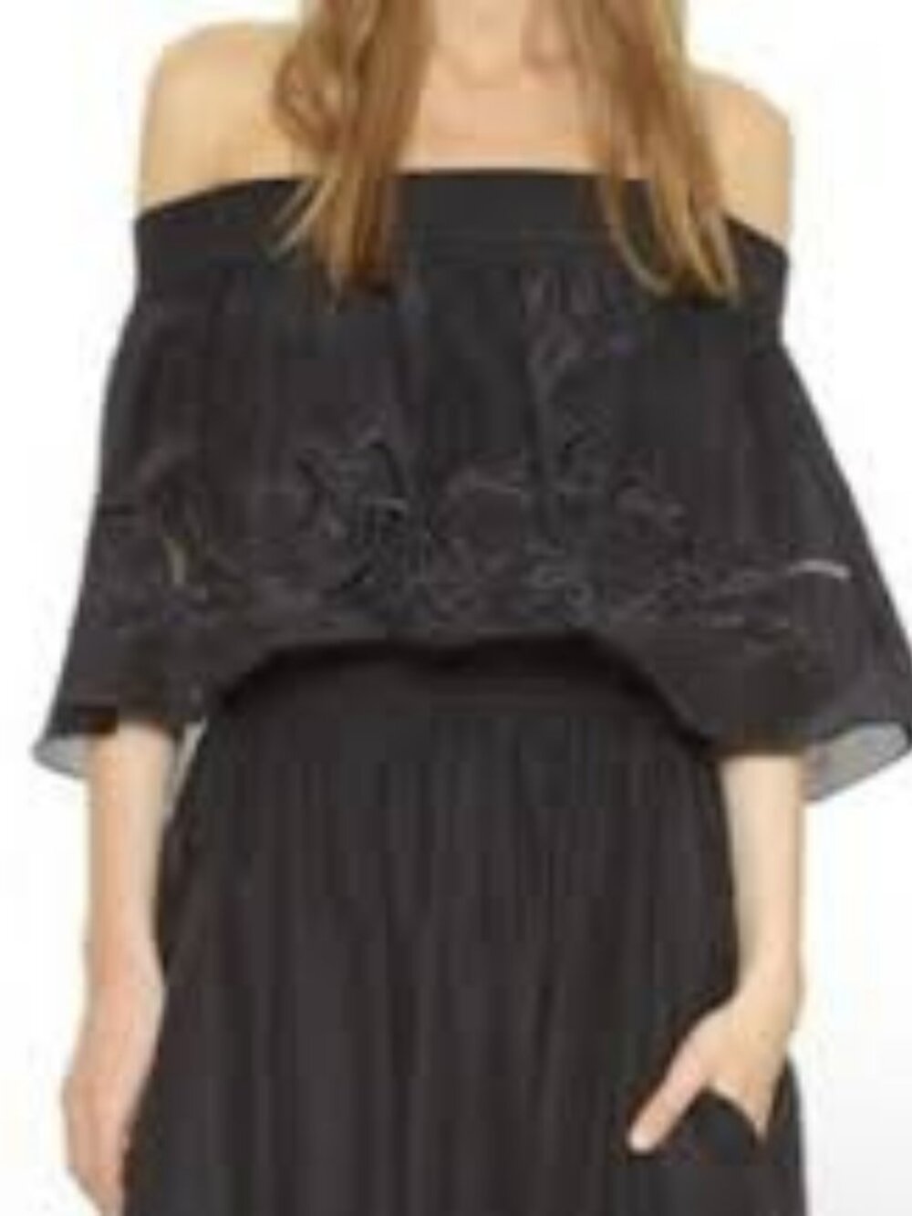 TIBI Carmen Off-The-Shoulder Embroidered Cotton Silk-Blend Top